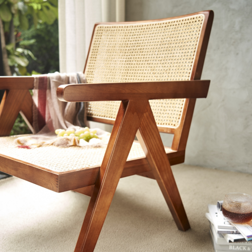 BohoBoho Rota Solid Wood Rattan Lounge Chair Oak 66x59x76cm Sofa Armchairs Urban Sales